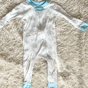 Smockingbird onesie animal print baby blue